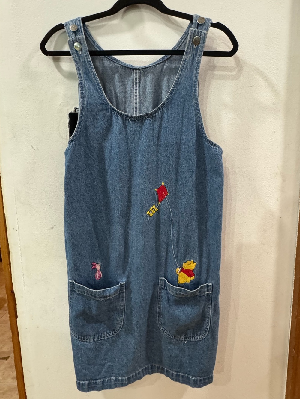 Vintage Disney Winnie the Pooh Denim Overall Jumper Dress Medium 90s